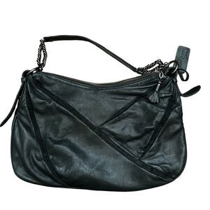 Cole Haan x Maria Sharapova Leather Women's Hobo Bag Black Chain Strap Moto